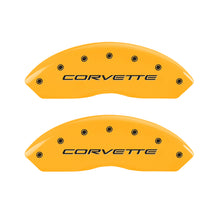 Load image into Gallery viewer, MGP 4 Caliper Covers Engraved Front &amp; Rear C5/Corvette Yellow finish black ch