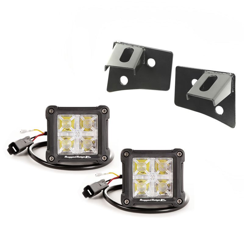 Rugged Ridge 07-18 Jeep Wrangler JK Dual Cube Windshield LED Kit w/ Brackets