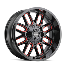 Load image into Gallery viewer, Mayhem 8107 Cogent 18x9 / 6x135 BP / 0mm Offset / 106mm Hub Black w/ Prism Red Wheel