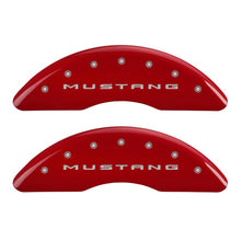 Load image into Gallery viewer, MGP 4 Caliper Covers Engraved Front 2015/Mustang Engraved Rear 2015/50 Red finish silver ch