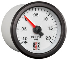 Load image into Gallery viewer, Autometer Stack 52mm -1 to +2 Bar T-Fitting 0.187in Barb (M) Mechanical Boost Pressure Gauge - White