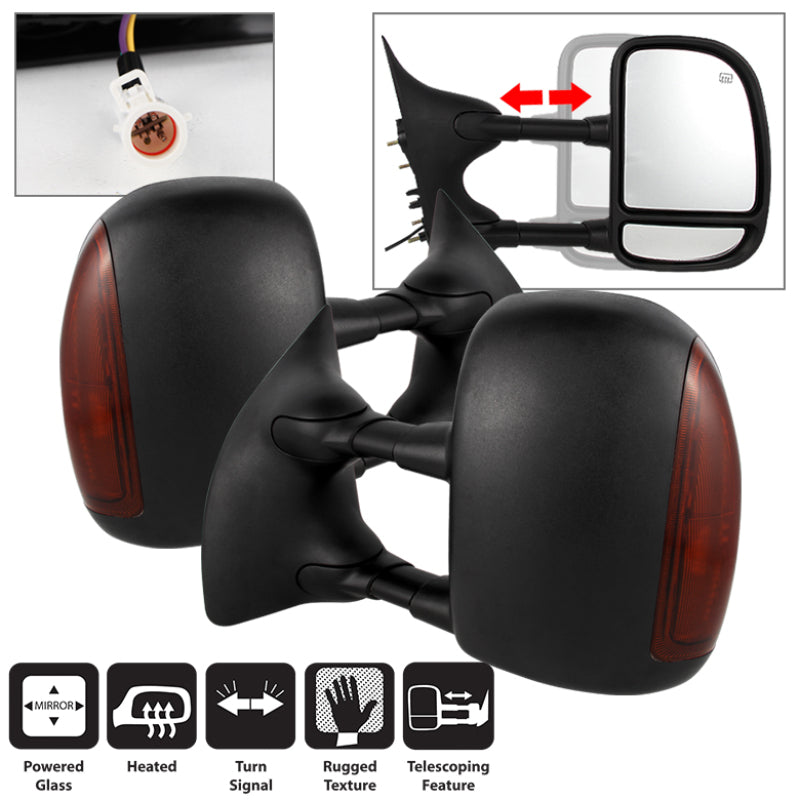 xTune Ford Superduty 02-07 Manual Extendable Power Heated Adjust Mirror Amber MIR-FDSD99S-PW-AM-SET
