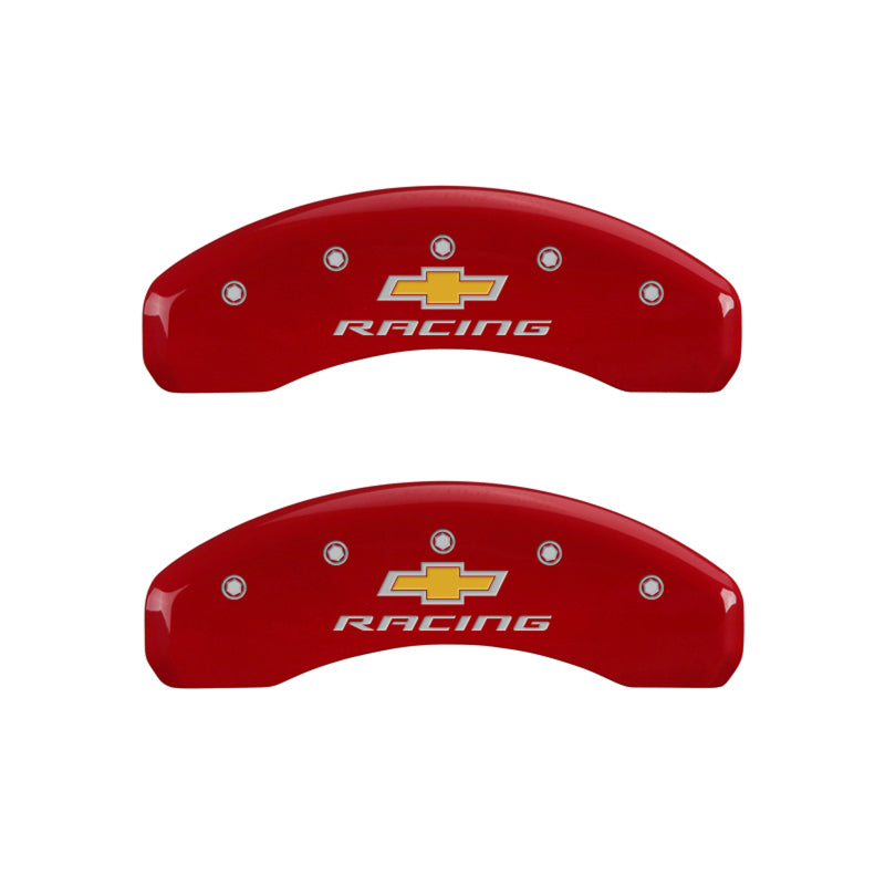 MGP 4 Caliper Covers Engraved Front & Rear Chevy Racing Red Finish Silver Char 2016 Chevrolet SS