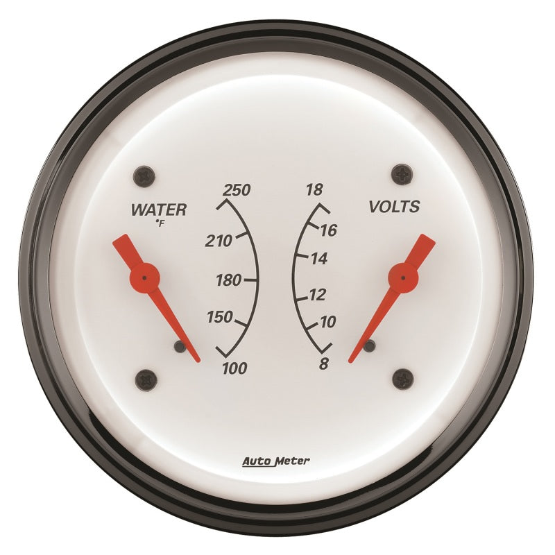 AutoMeter Gauge Dual Wtmp & Volt 3-3/8in. 250 Deg. F & 18V Elec Arctic White