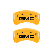 Load image into Gallery viewer, MGP 4 Caliper Covers Engraved Front &amp; Rear GMC Yellow Finish Black Char 2019 GMC Arcadia