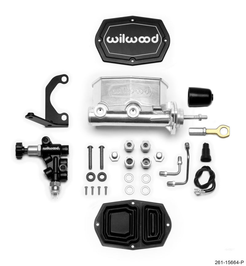 Wilwood Compact Tandem M/C - 15/16in Bore w/RH Bracket and Valve (Mustang Pushrod) - Ball Burnished