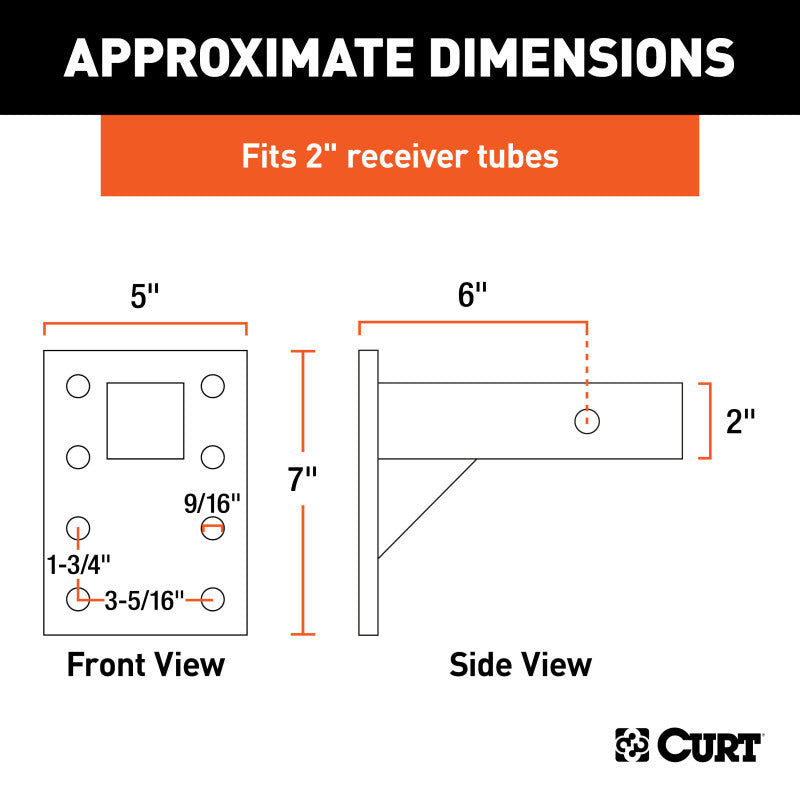 Curt Adjustable Pintle Mount (2in Shank 10000lbs 7in High 6in Long)