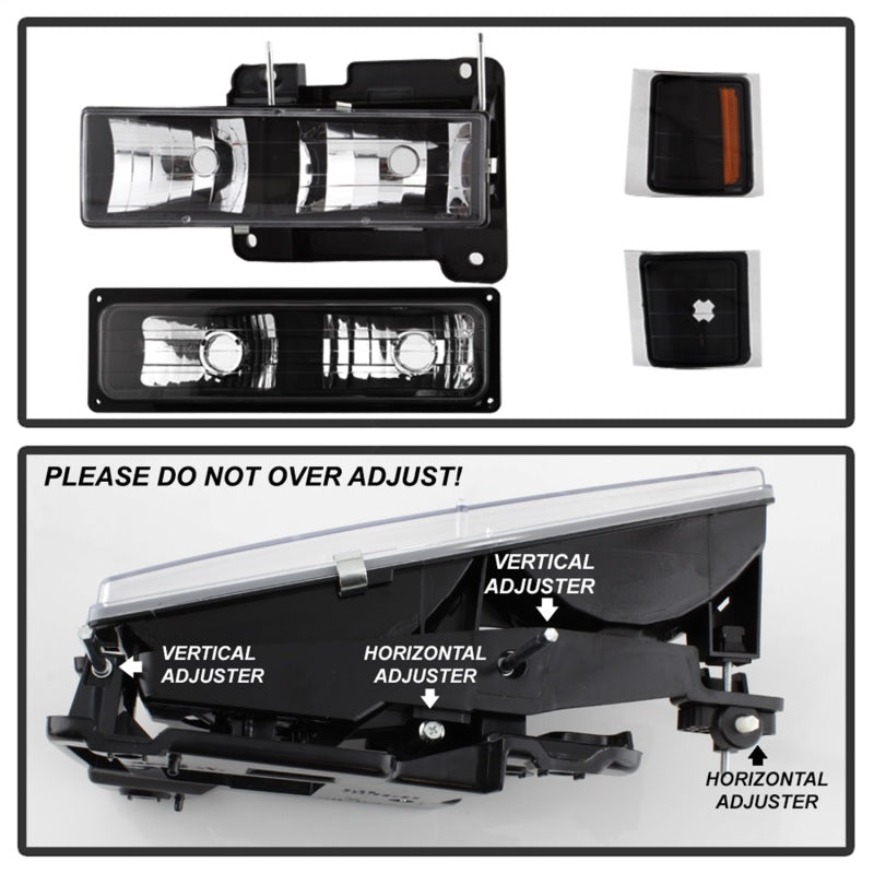 xTune Chevy Suburban 94-98 Headlights w/ Corner & Parking Lights 8pcs Black HD-JH-CCK88-AM-BK-SET