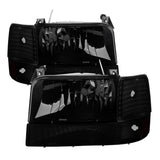 xTune Ford F150 92-96 Headlights w/Corner Bumper 6pcs Amber- Black Smoked HD-JH-FB92-SET-AM-BSM