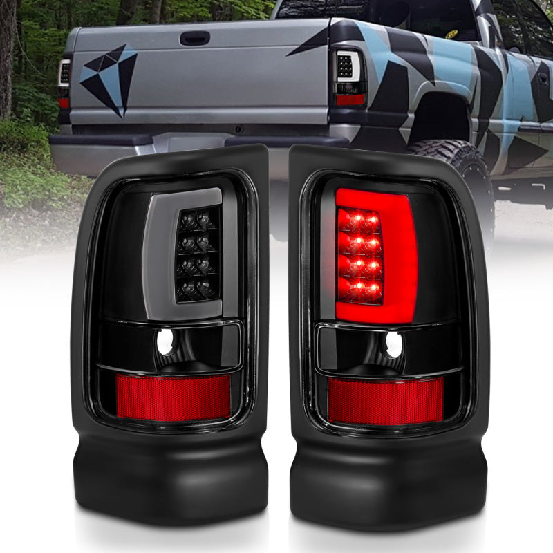 ANZO 1994-2001 Dodge Ram 1500 LED Taillights Plank Style Black w/Clear Lens