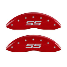 Load image into Gallery viewer, MGP 4 Caliper Covers Engraved Front &amp; Rear Monte Carlo style/SS Red finish silver ch