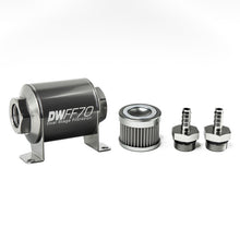 Load image into Gallery viewer, DeatschWerks Stainless Steel 5/16in 100 Micron Universal Inline Fuel Filter Housing Kit (70mm) - GTR Auto