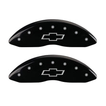 Load image into Gallery viewer, MGP 4 Caliper Covers Engraved Front &amp; Rear Bowtie Black finish silver ch