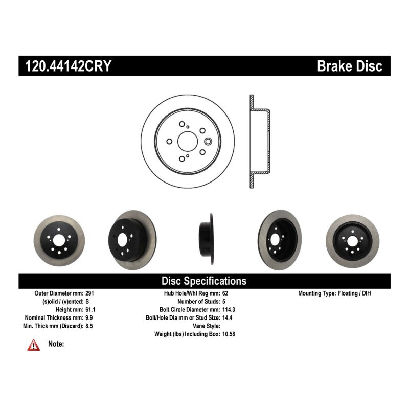 Stoptech 06-15 Lexus IS250 Rear Premium CryoStop Brake Rotor