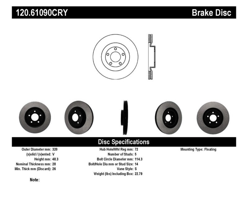 StopTech 07-15 Ford Edge/Lincoln MKX Cryo-Stop Front Premium Rotor