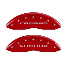 Load image into Gallery viewer, MGP 4 Caliper Covers Engraved Front &amp; Rear Gen 5/Camaro Red finish silver ch