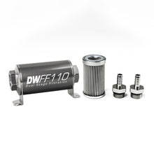 Load image into Gallery viewer, DeatschWerks Stainless Steel 3/8in 10 Micron Universal Inline Fuel Filter Housing Kit (110mm)