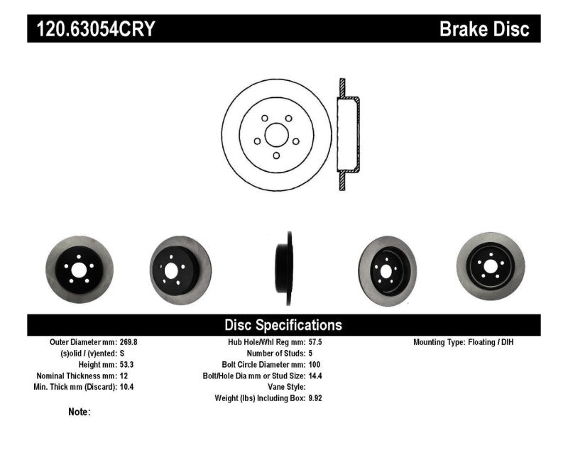 Stoptech 03-05 SRT-4 Rear CRYO-STOP Rotor