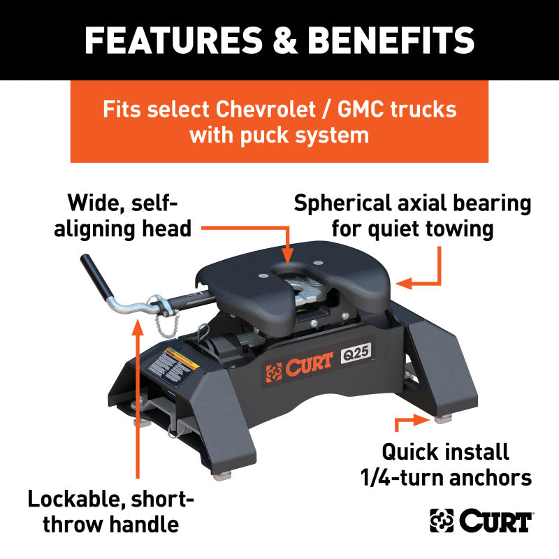 Curt Q25 5th Wheel Hitch w/ GM Puck System Legs - 2020 Chevrolet Silverado/GMC Sierra 2500/3500HD