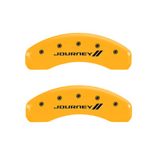 Load image into Gallery viewer, MGP 4 Caliper Covers Engraved Front &amp; Rear With stripes/Journey Yellow finish black ch