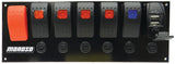 Moroso Rocker Switch Panel - Flat Surface Mount - LED w/USB - 3.388in x 9.15in -Five On/Off Switches