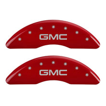 Load image into Gallery viewer, MGP 4 Caliper Covers Engraved Front &amp; Rear GMC Red finish silver ch