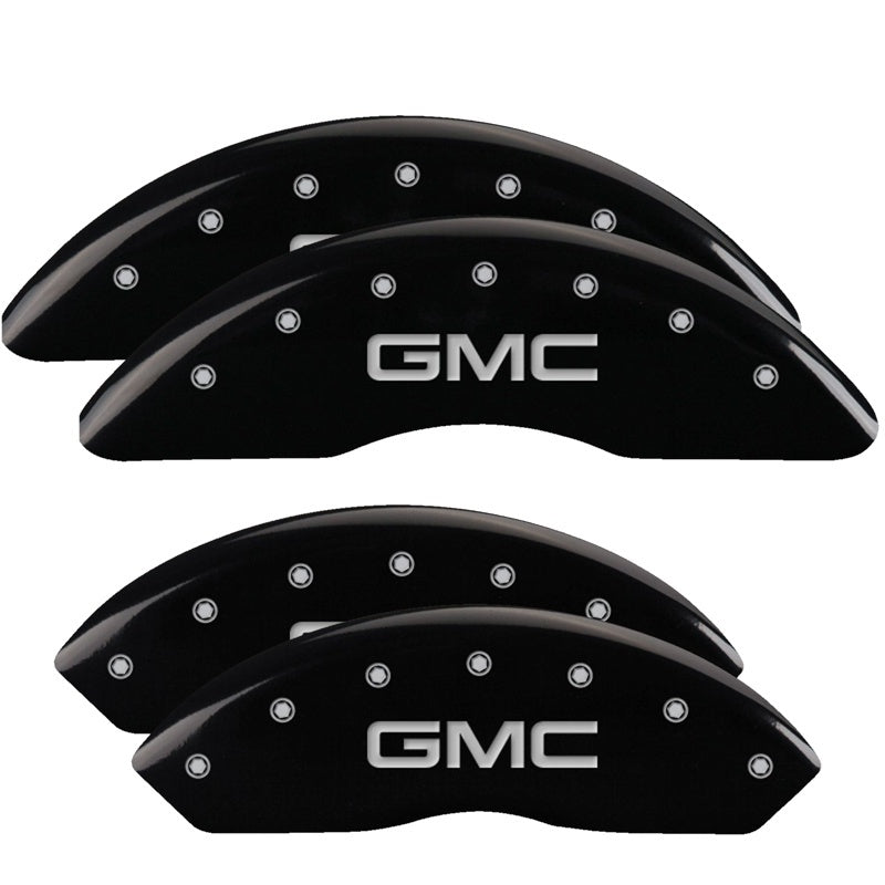 MGP 4 Caliper Covers Engraved Front & Rear GMC Black finish silver ch