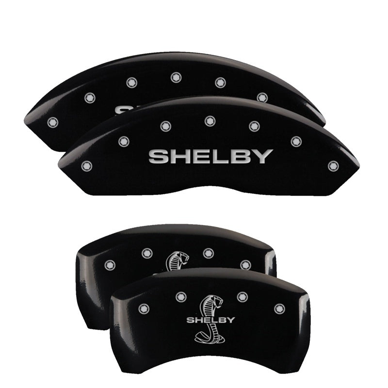 MGP 4 Caliper Covers Engraved Front Shelby Engraved Rear Tiffany Snake Black finish silver ch