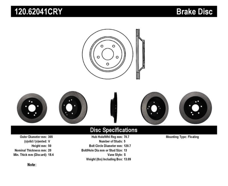 Stoptech 88-96 Chevrolet Corvette Rear Cryo-Stop Rotor