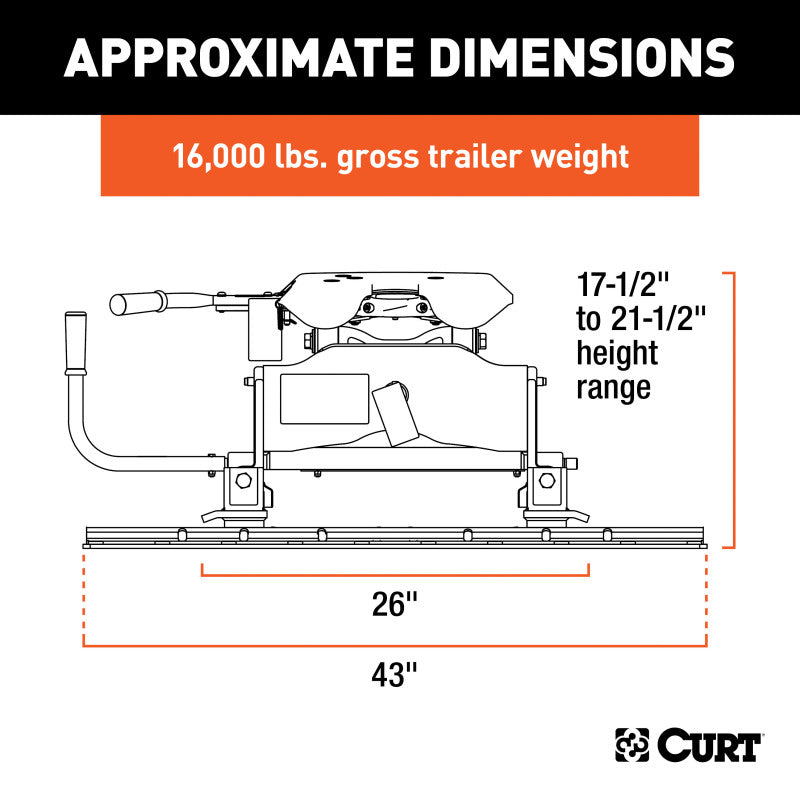 Curt A16 5th Wheel Hitch w/Roller & Rails