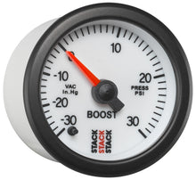 Load image into Gallery viewer, Autometer Stack 52mm -30INHG to +30 PSI (Incl T-Fitting) Pro Stepper Motor Boost Press Gauge - White