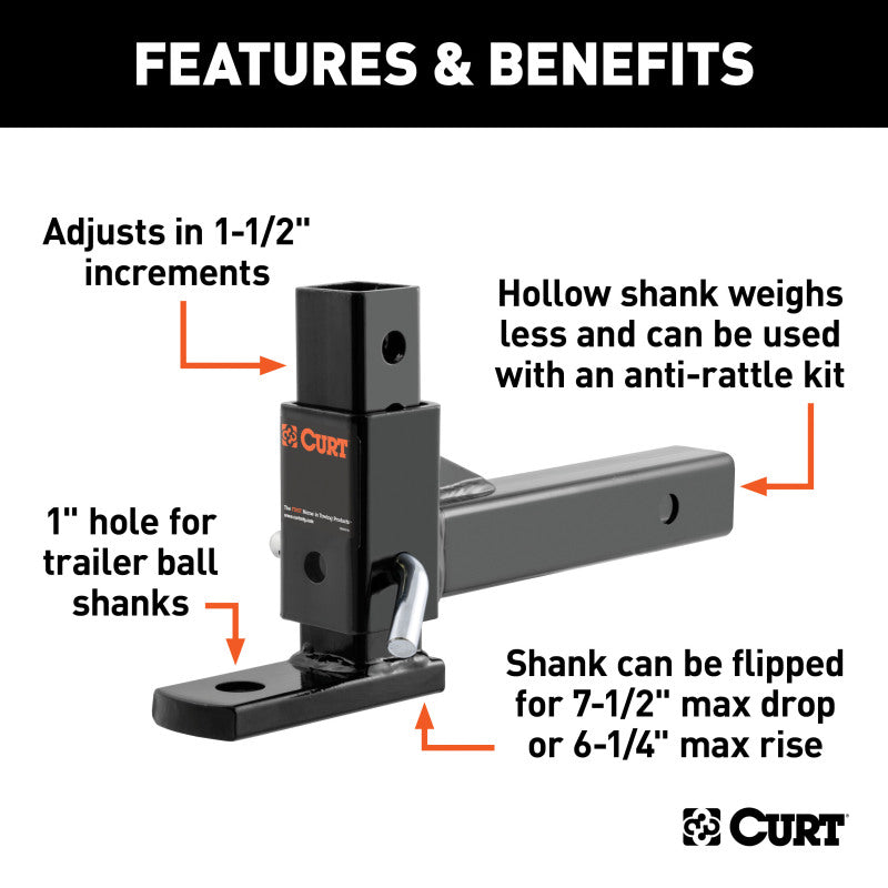 Curt Adjustable Ball Mount (2in Shank 1in Ball Hole)