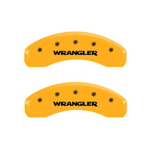 Load image into Gallery viewer, MGP 4 Caliper Covers Engraved Front &amp; Rear WRANGLER Yellow finish black ch