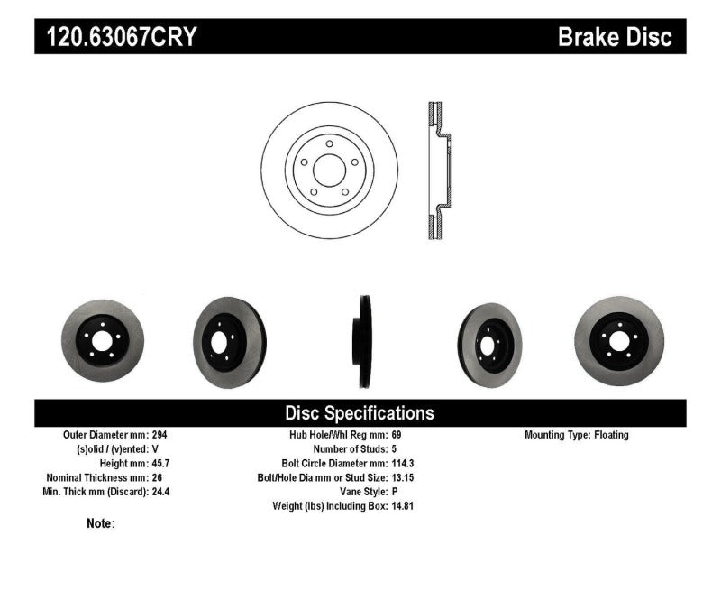 Stoptech 07-17 Jeep Compass/Patriot Front Premium Cryostop Brake Rotor