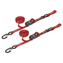 Load image into Gallery viewer, SpeedStrap 1In x 15Ft Ratchet Tie Down w/ Snap FtSFt Hooks Soft Tie (2 Pack) - Red