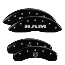 Load image into Gallery viewer, MGP 4 Caliper Covers Engraved Front RAM Engraved Rear RAMHEAD Black finish silver ch