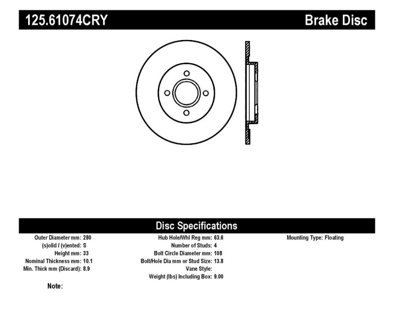 Stoptech 02-04 Ford Focus SVT Rear CRYO-STOP Rotor