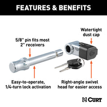 Load image into Gallery viewer, Curt 5/8in Hitch Lock (2in Receiver Right-Angle Chrome)