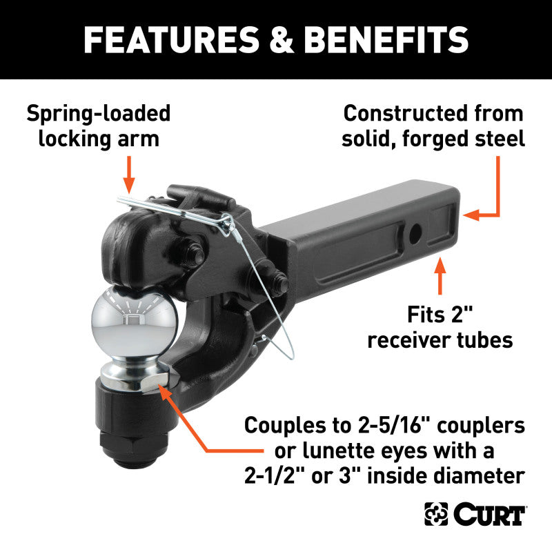 Curt Receiver-Mount Ball & Pintle Combo (2in Shank 2-5/16in Ball 12000lbs)