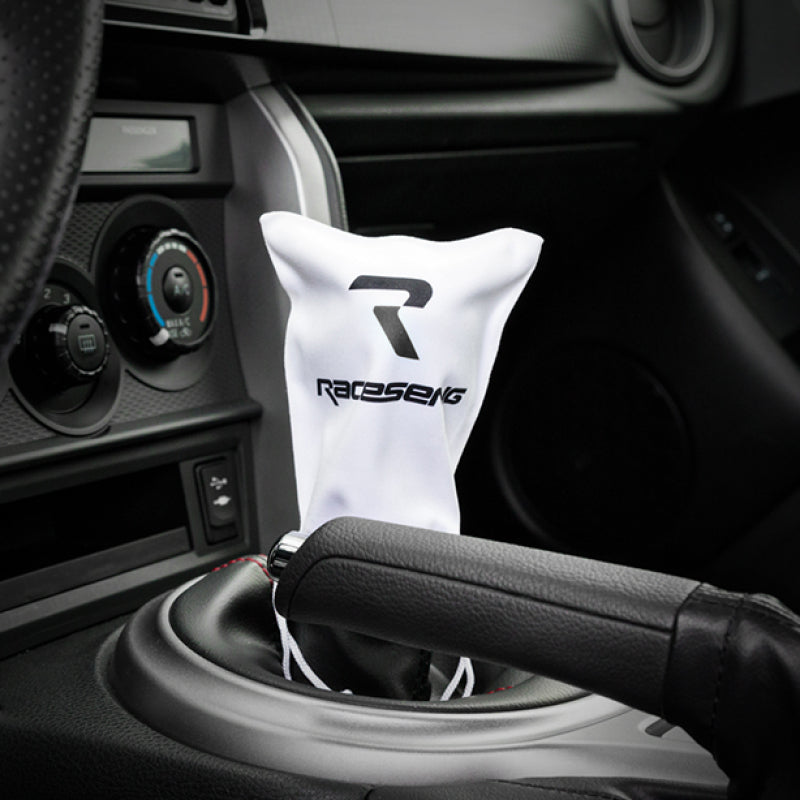 Raceseng Shift Knob Cover (Thermal Bag) - White Microfiber w/Black Logo