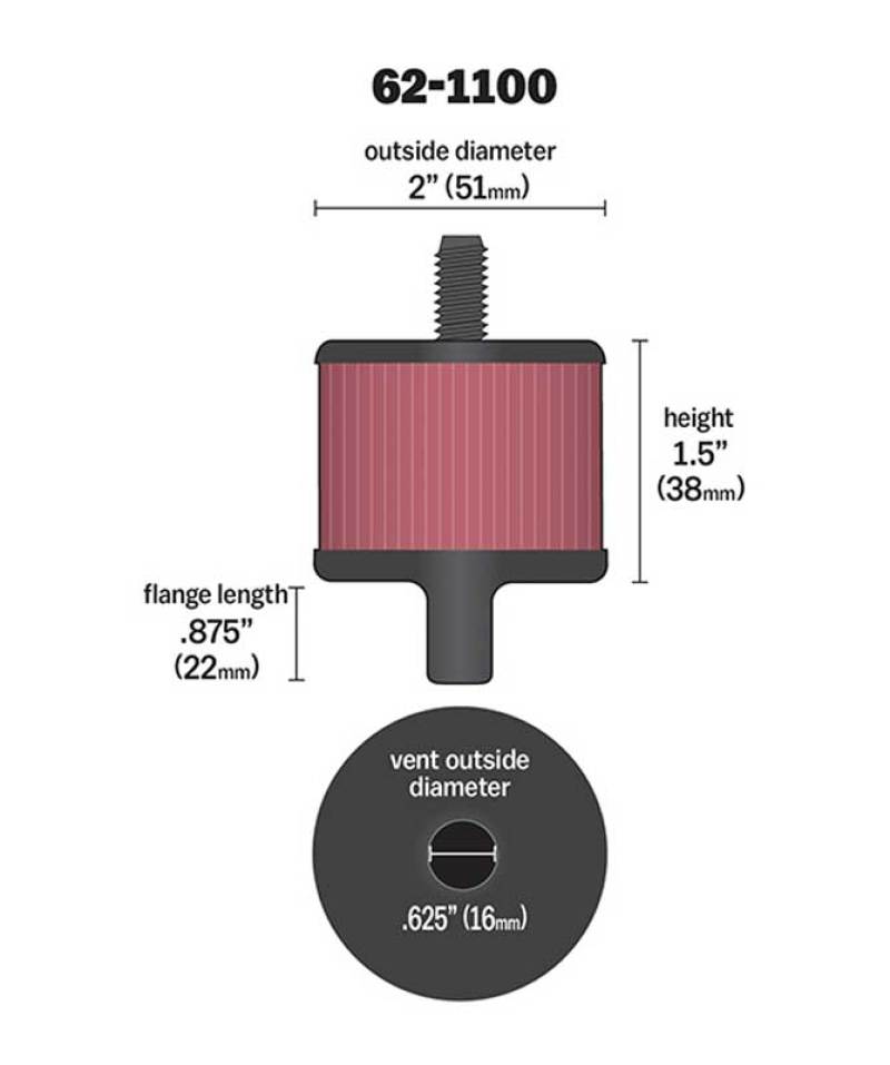 K&N Steel Base Crankcase Vent Filter 0.5in Vent OD x 2in OD x 1.5in Height - GTR Auto