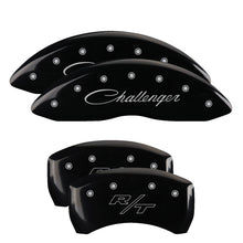 Load image into Gallery viewer, MGP 4 Caliper Covers Engraved Front &amp; Rear With stripes/Dodge Black finish silver ch