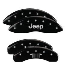 Load image into Gallery viewer, MGP Front set 2 Caliper Covers Engraved Front JEEP Black finish silver ch