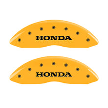 Load image into Gallery viewer, MGP 4 Caliper Covers Engraved Front Honda Rear H Logo Yellow Finish Black Char 2009 Honda Ridgeline