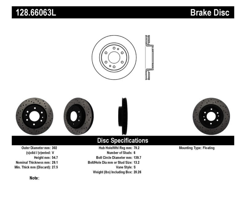 StopTech Drilled Sport Brake Rotor