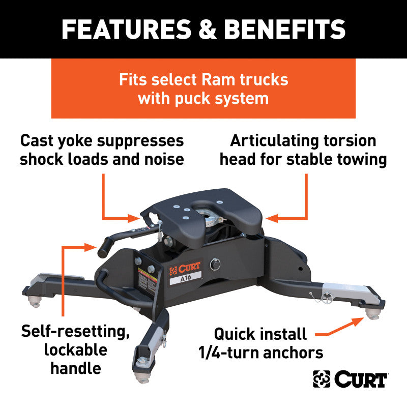 Curt A16 5th Wheel Hitch w/Ram Puck System Legs