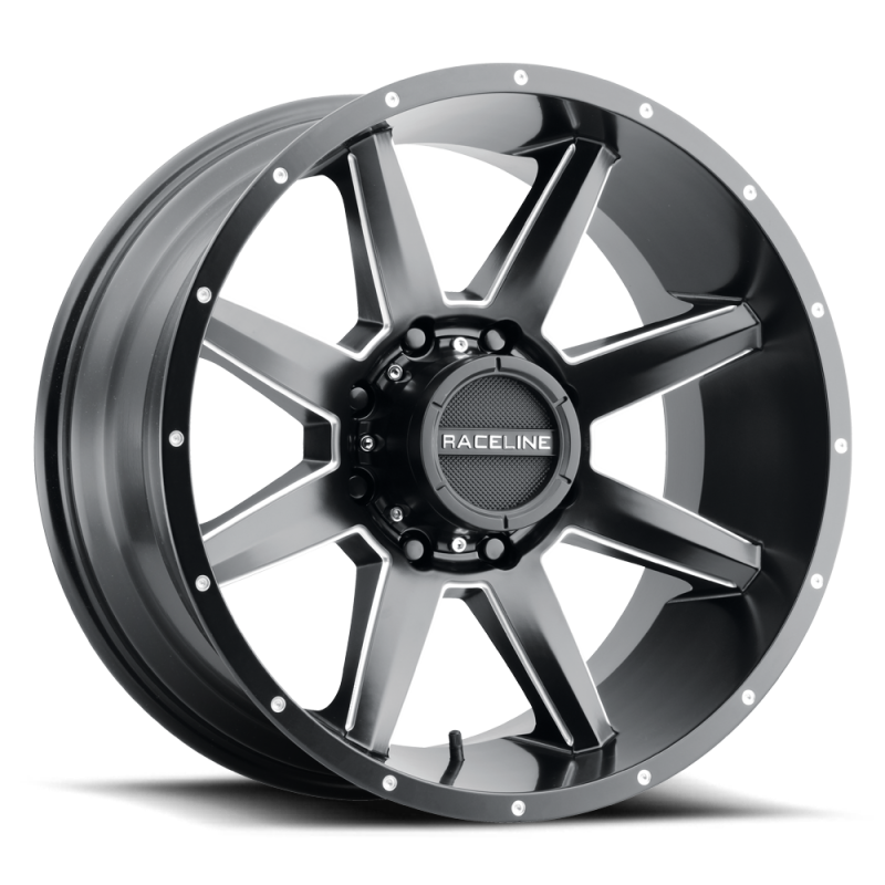 Raceline 954M Stryker 22x10in / 5x127 BP / -19mm Offset / 78.1mm Bore - Satin Black & Milled Wheel