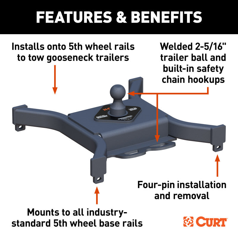 Curt Spyder 5th Wheel Rail Gooseneck Hitch with 2-5/16in Ball - 30K