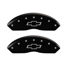 Load image into Gallery viewer, MGP 4 Caliper Covers Engraved Front &amp; Rear Bowtie Black finish silver ch