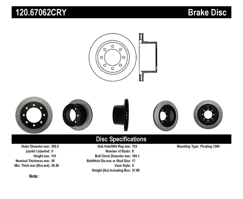 Centric 03-08 Dodge Ram 2500 & 3500 Rear Performance Brake Rotor - Cryo treated